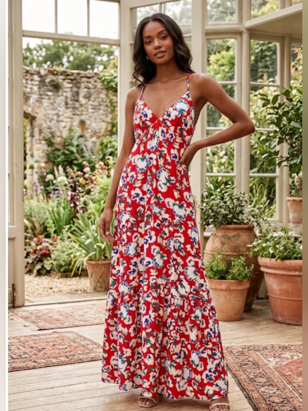 Lush Red/White/green/purple/blue/yellow Floral Maxi Dress. Lining.